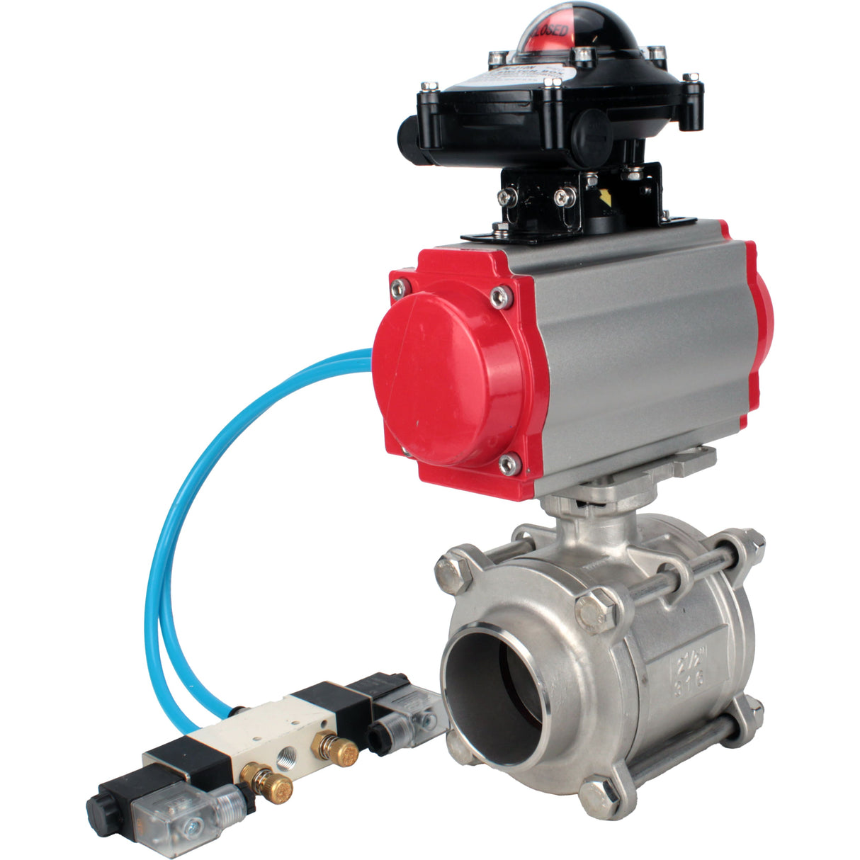 Ball valves Elephant BV3232P(3pc)-FP-W-ISO-H WDVF DN15-32 63 bar full bore, body - 316 stainless steel, seal - PTFE, for welding, with PA-SA pneumatic actuator, pneumatic distributor 4V320-08 220V, LSU APL-210N