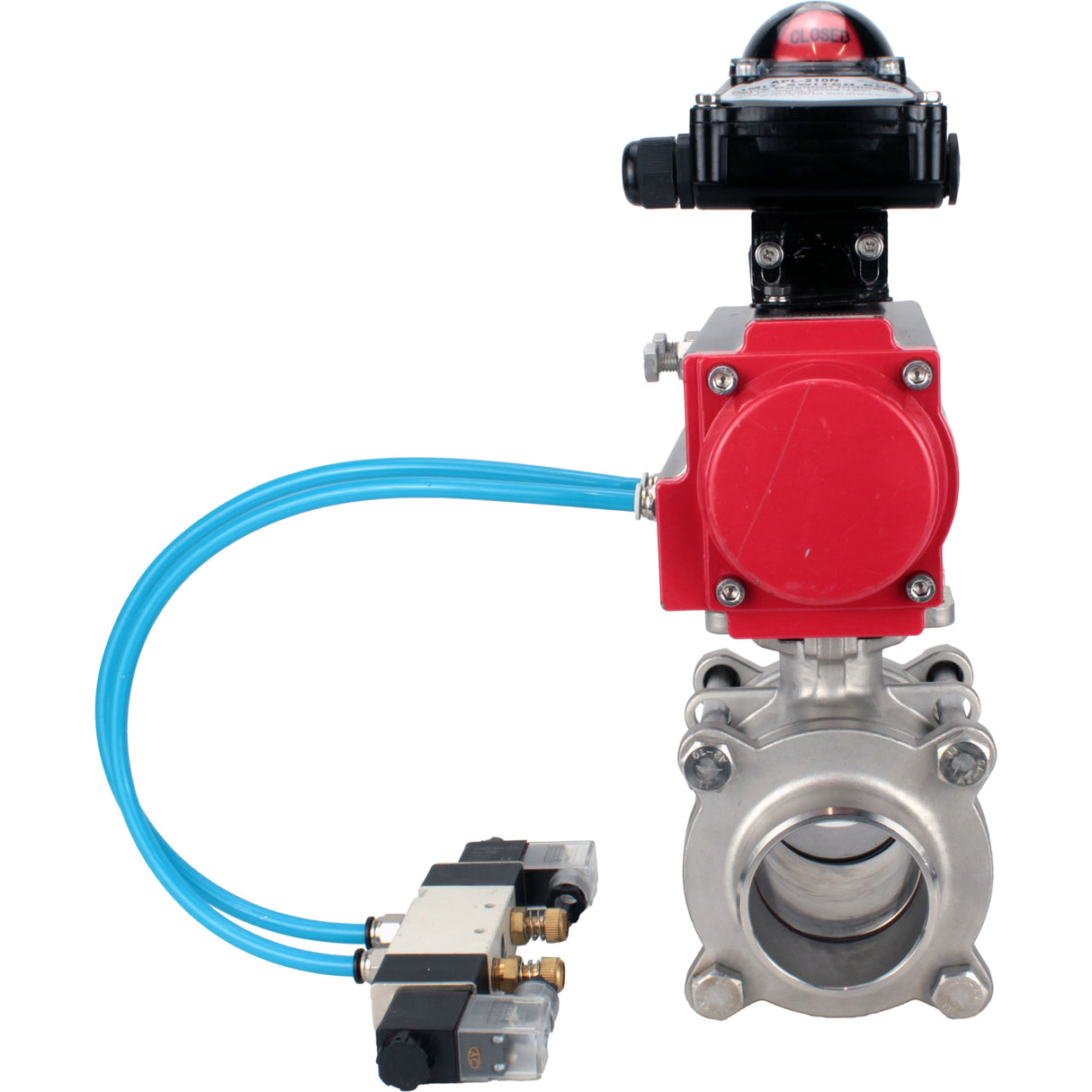 Ball valves Elephant BV3232P(3pc)-FP-W-ISO-H WDVF DN15-32 63 bar full bore, body - 316 stainless steel, seal - PTFE, for welding, with PA-SA pneumatic actuator, pneumatic distributor 4V320-08 220V, LSU APL-210N