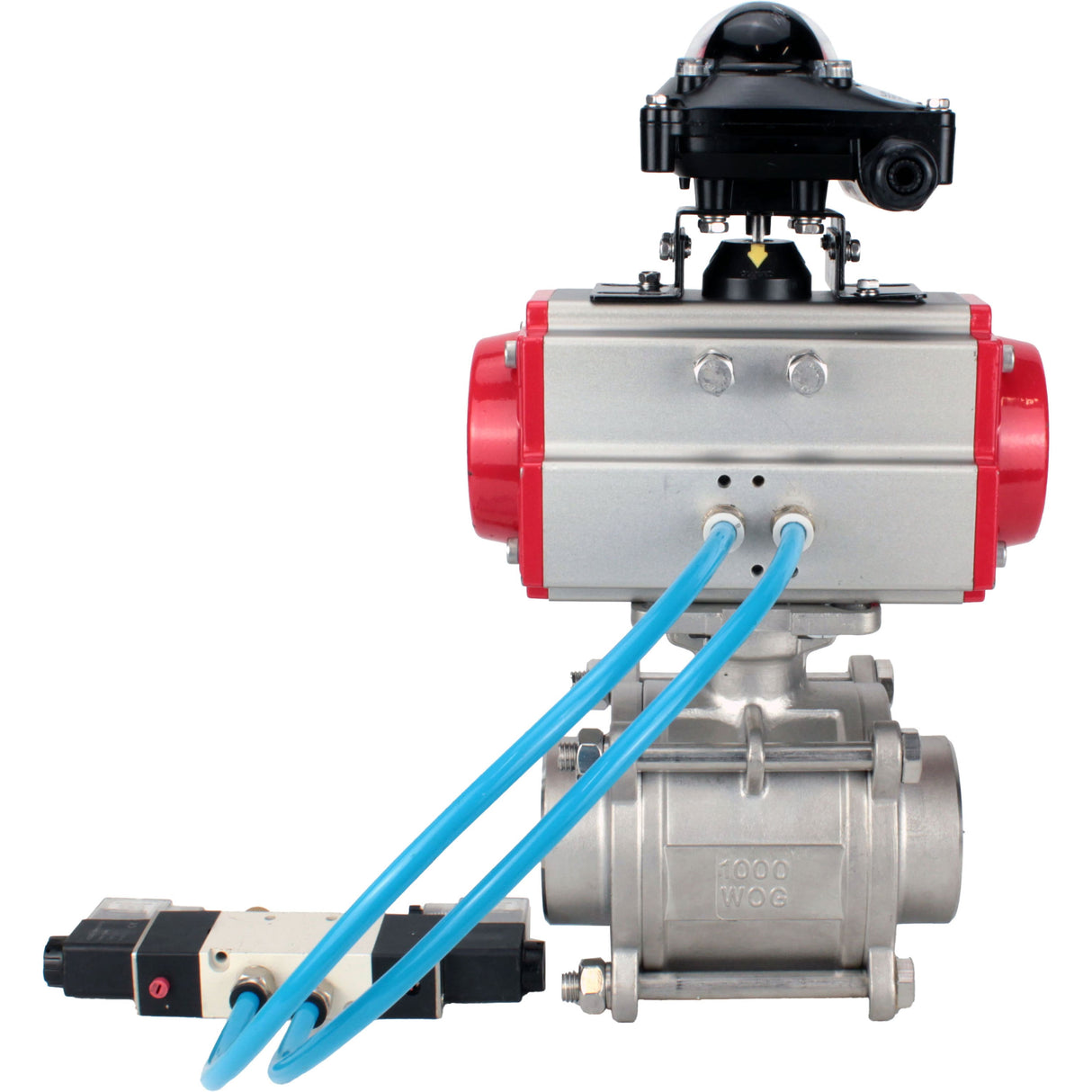 Ball valves Elephant BV3232P(3pc)-FP-W-ISO-H WDVF DN15-32 63 bar full bore, body - 316 stainless steel, seal - PTFE, for welding, with PA-SA pneumatic actuator, pneumatic distributor 4V320-08 220V, LSU APL-210N