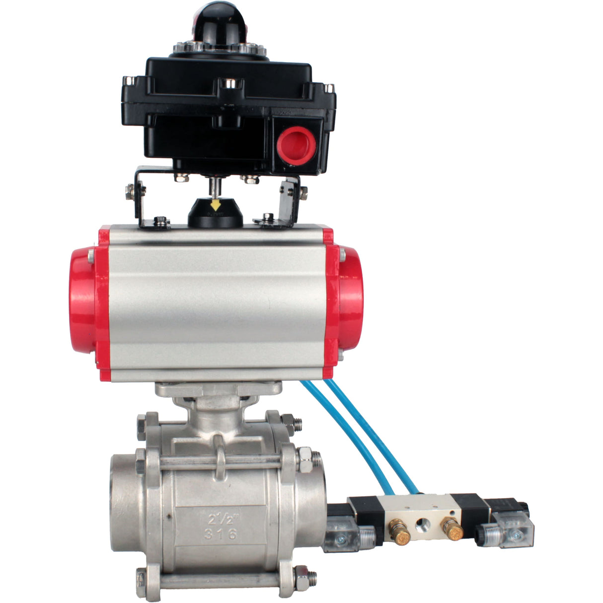 Ball valves Elephant BV3232P(3pc)-FP-W-ISO-H WDVF DN15-32 63 bar full bore, body - 316 stainless steel, seal - PTFE, for welding, with PA-SA pneumatic actuator, pneumatic distributor 4V320-10 220V, LSU APL-410N EX