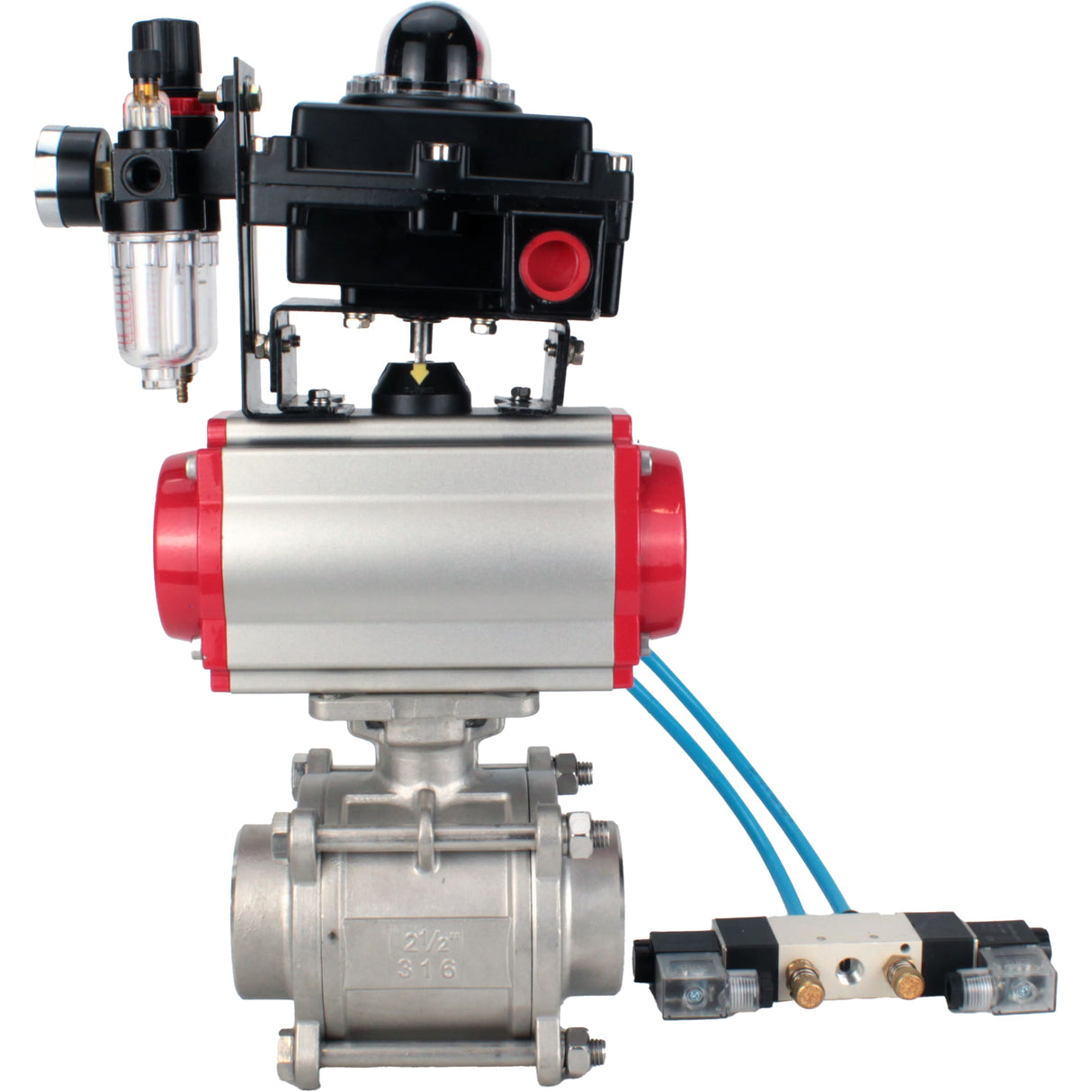 Ball valves Elephant BV3232P(3pc)-FP-W-ISO-H WDVF DN15-32 63 bar full bore, body - 316 stainless steel, seal - PTFE, for welding, with PA-SA pneumatic actuator, pneumatic distributor 4V320-10 220V, LSU APL-410N EX, ATU AFC2000