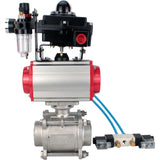 Ball valves Elephant BV3232P(3pc)-FP-W-ISO-H WDVF DN15-32 63 bar full bore, body - 316 stainless steel, seal - PTFE, for welding, with PA-SA pneumatic actuator, pneumatic distributor 4V320-10 220V, LSU APL-410N EX, ATU AFC2000