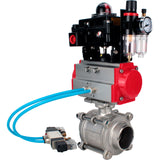 Ball valves Elephant BV3232P(3pc)-FP-W-ISO-H WDVF DN15-32 63 bar full bore, body - 316 stainless steel, seal - PTFE, for welding, with PA-SA pneumatic actuator, pneumatic distributor 4V320-10 220V, LSU APL-410N EX, ATU AFC2000