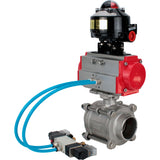 Ball valves Elephant BV3232P(3pc)-FP-W-ISO-H WDVF DN15-32 63 bar full bore, body - 316 stainless steel, seal - PTFE, for welding, with PA-SA pneumatic actuator, pneumatic distributor 4V320-08 220V, LSU APL-510N EX