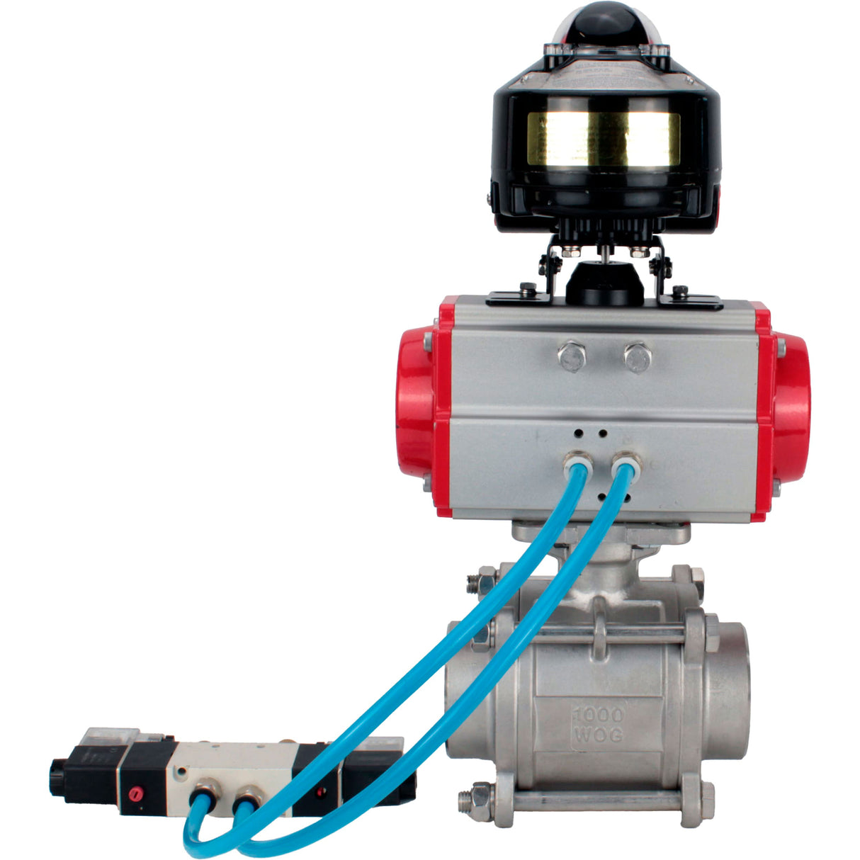 Ball valves Elephant BV3232P(3pc)-FP-W-ISO-H WDVF DN15-32 63 bar full bore, body - 316 stainless steel, seal - PTFE, for welding, with PA-SA pneumatic actuator, pneumatic distributor 4V320-08 220V, LSU APL-510N EX