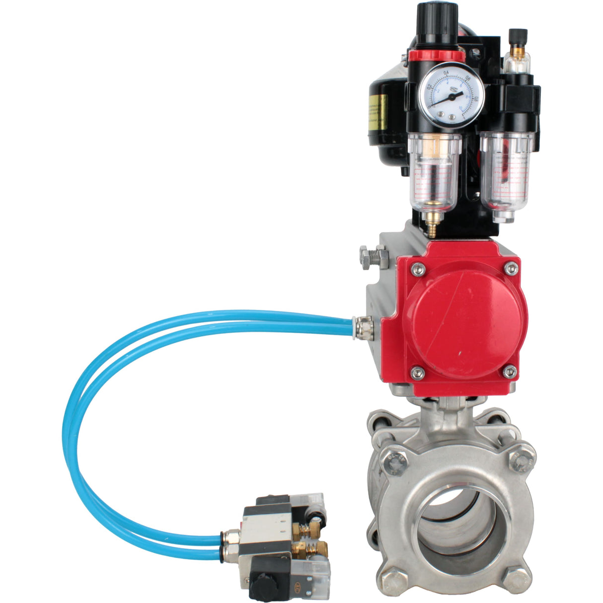 Ball valves Elephant BV3232P(3pc)-FP-W-ISO-H WDVF DN15-32 63 bar full bore, body - 316 stainless steel, seal - PTFE, for welding, with PA-SA pneumatic actuator, pneumatic distributor 4V320-08 220V, LSU APL-510N EX, ATU AFC2000