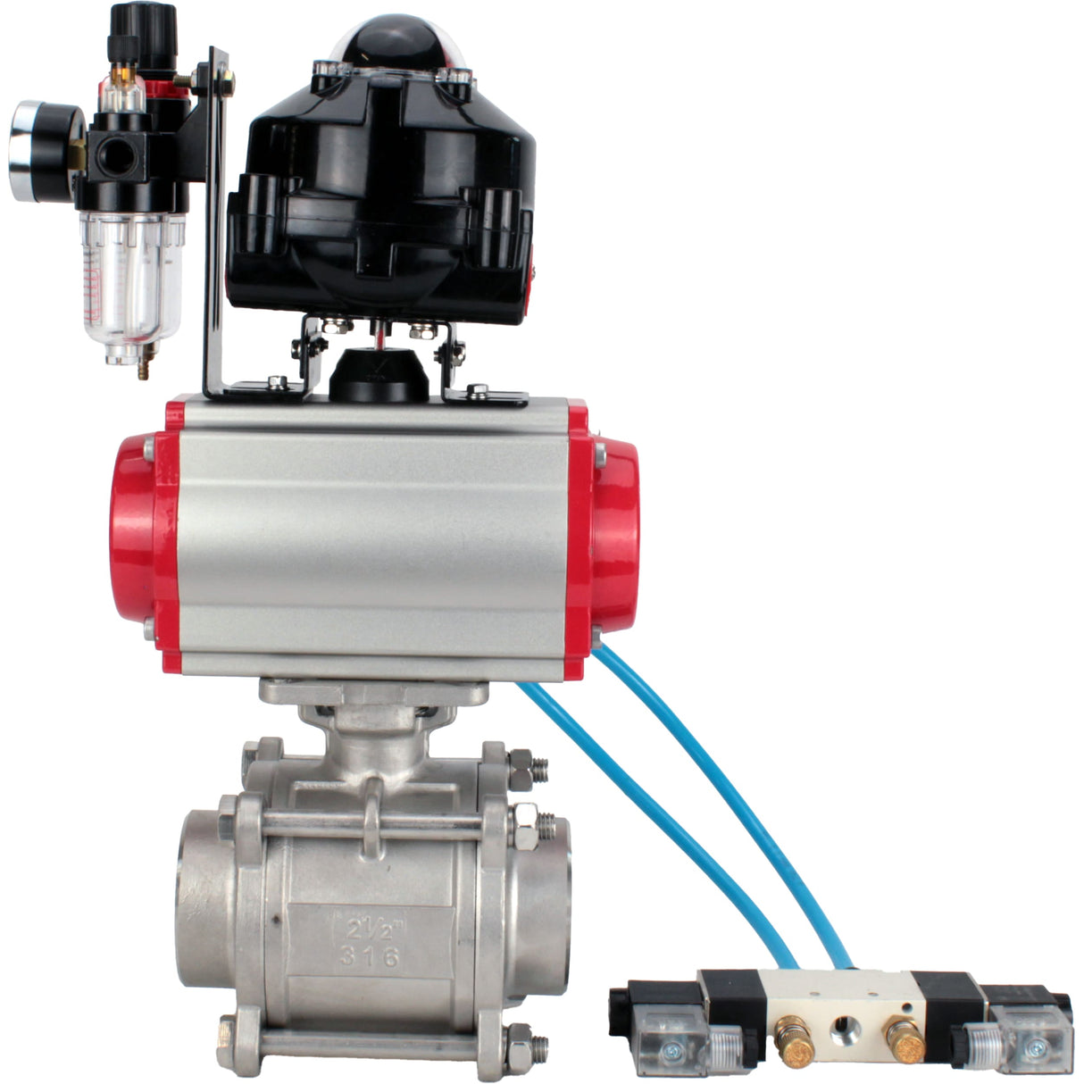 Ball valves Elephant BV3232P(3pc)-FP-W-ISO-H WDVF DN15-32 63 bar full bore, body - 316 stainless steel, seal - PTFE, for welding, with PA-SA pneumatic actuator, pneumatic distributor 4V320-08 220V, LSU APL-510N EX, ATU AFC2000