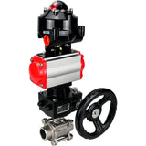 Ball valves Elephant BV3232P(3pc)-FP-W-ISO-H WDVF DN15-32 63 bar full bore, body - 316 stainless steel, seal - PTFE, for welding, with PA-DA pneumatic actuator, LSU APL-510N EX, manual backup for MON