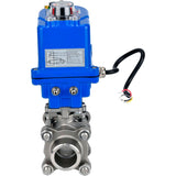 Ball valves Elephant BV3232P(3pc)-FP-W-ISO-H WDVF DN15-32 63 bar full bore, body - 316 stainless steel, seal - PTFE, for welding, with a 1/4-turn electric drive Elephant QT-N-EM-O1-12VDC-U1 blue