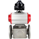 Ball valves Elephant BV3232P(4pc)-FP-3WL-F-ISO-H 16 bar full bore, flanged, body - stainless steel SS316, ISO flange F03/F04-F10/F12, square 9x9-19x19, with pneumatic drive PA-SA, pneumatic valve 4M310-08 220V and LSU APL-510N EX