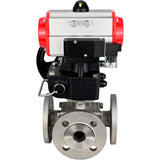 Ball valves Elephant BV3232P(4pc)-FP-3WL-F-ISO-H 16 bar full bore, flanged, body - stainless steel SS316, ISO flange F03/F04-F10/F12, square 9x9-19x19, with pneumatic drive PA-DA, pneumatic distributor 4M310-08 24V and Doubler MON3-700-T38-IS