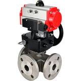 Ball valves Elephant BV3232P(4pc)-FP-3WL-F-ISO-H 16 bar full bore, flanged, body - stainless steel SS316, ISO flange F03/F04-F10/F12, square 9x9-19x19, with pneumatic drive PA-DA, pneumatic distributor 4M310-08 24V and Doubler MON3-700-T38-IS