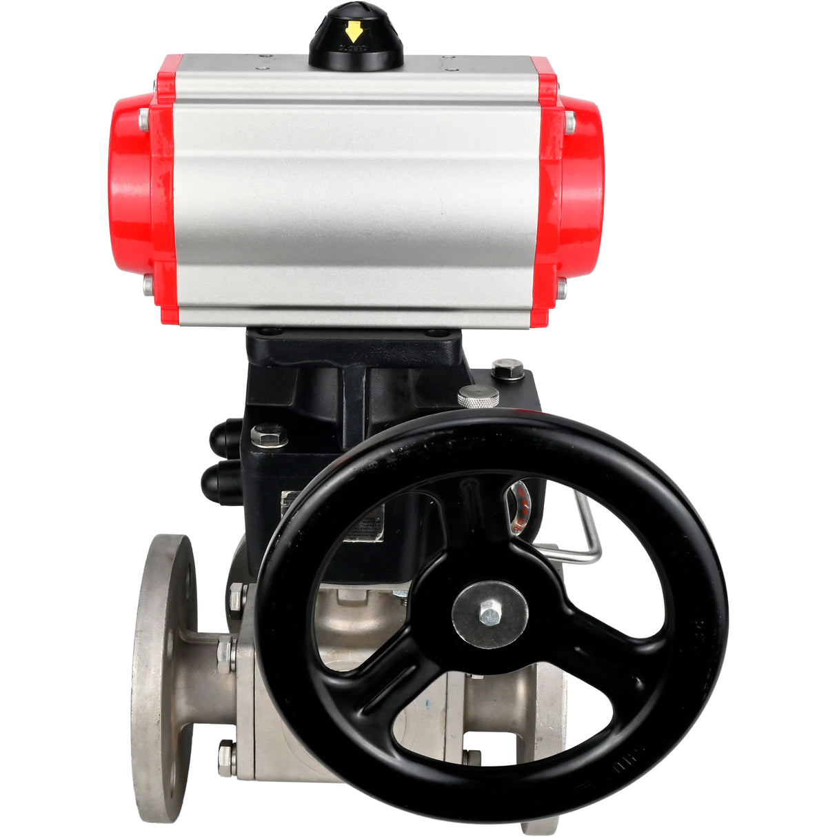 Ball valves Elephant BV3232P(4pc)-FP-3WL-F-ISO-H 16 bar full bore, flanged, body - stainless steel SS316, ISO flange F03/F04-F10/F12, square 9x9-19x19, with pneumatic drive PA-DA, pneumatic distributor 4M310-08 24V and Doubler MON3-700-T38-IS