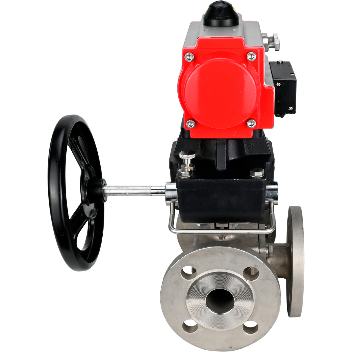 Ball valves Elephant BV3232P(4pc)-FP-3WL-F-ISO-H 16 bar full bore, flanged, body - stainless steel SS316, ISO flange F03/F04-F10/F12, square 9x9-19x19, with pneumatic drive PA-DA, pneumatic distributor 4M310-08 24V and Doubler MON3-700-T38-IS