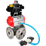 Ball valves Elephant BV3232P(4pc)-FP-3WL-F-ISO-H 16 bar full bore, flanged, body - stainless steel SS316, ISO flange F03/F04-F10/F12, square 9x9-19x19, with pneumatic drive PA-DA, pneumatic distributor 4V320-10 220V and LSU APL-410N EX