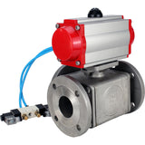 Ball valves Elephant BV3232P(4pc)-FP-3WL-F-ISO-H 16 bar full bore, flanged, body - stainless steel SS316, ISO flange F03/F04-F10/F12, square 9x9-19x19, with pneumatic drive PA-SA with return springs and pneumatic distributor 4V320-10 220V