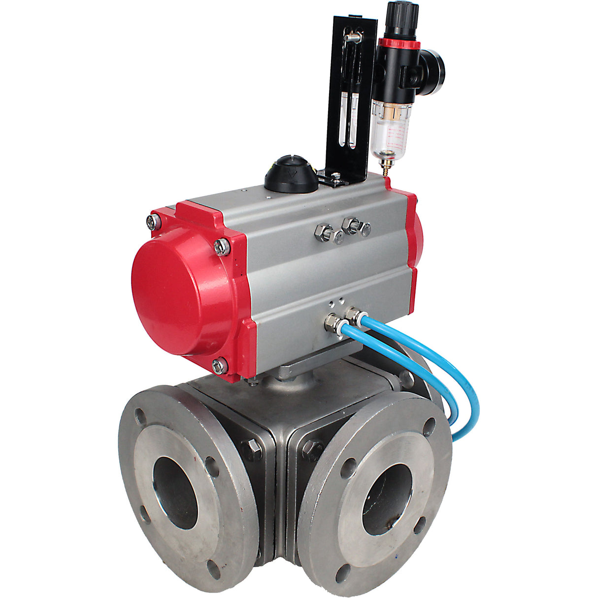 Ball valves Elephant BV3232P(4pc)-FP-3WL-F-ISO-H 16 bar full bore, flanged, body - stainless steel SS316, ISO flange F03/F04-F10/F12, square 9x9-19x19, with pneumatic drive PA-DA double acting, pneumatic valve 4V320-10 220V and ATU A