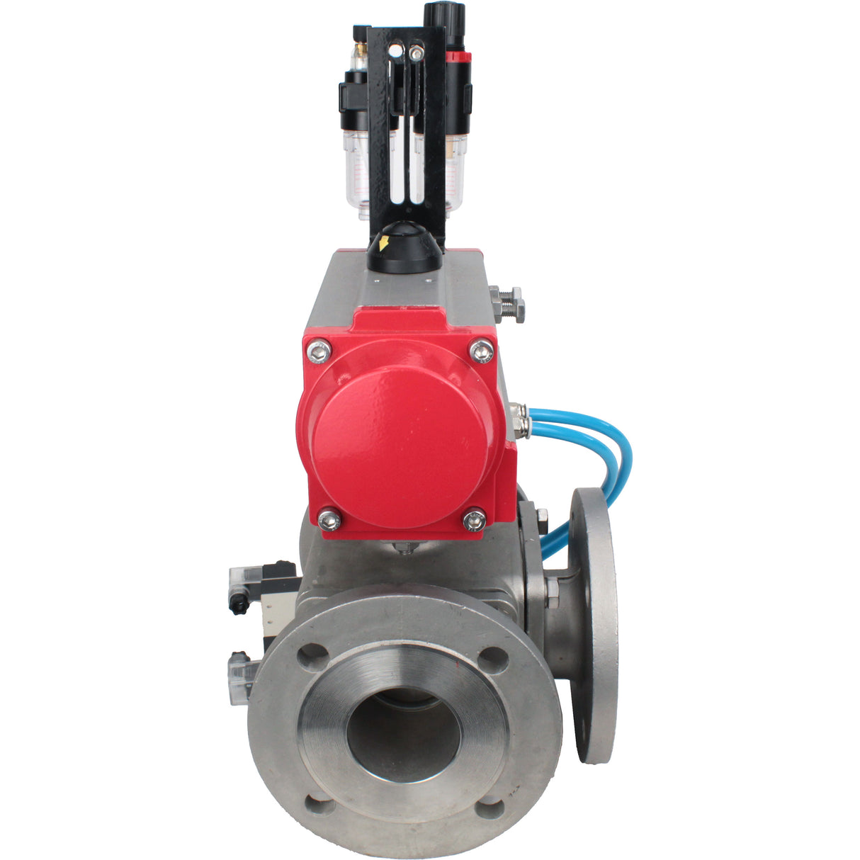 Ball valves Elephant BV3232P(4pc)-FP-3WL-F-ISO-H 16 bar full bore, flanged, body - stainless steel SS316, ISO flange F03/F04-F10/F12, square 9x9-19x19, with pneumatic drive PA-DA double acting, pneumatic valve 4V320-10 220V and ATU A