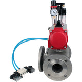 Ball valves Elephant BV3232P(4pc)-FP-3WL-F-ISO-H 16 bar full bore, flanged, body - stainless steel SS316, ISO flange F03/F04-F10/F12, square 9x9-19x19, with pneumatic drive PA-DA double acting, pneumatic valve 4V320-10 220V and ATU A