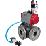 Ball valves Elephant BV3232P(4pc)-FP-3WL-F-ISO-H 16 bar full bore, flanged, body - stainless steel SS316, ISO flange F03/F04-F10/F12, square 9x9-19x19, with pneumatic drive PA-DA double acting, pneumatic valve 4V320-10 220V and ATU A