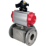 Ball valves Elephant BV3232P(4pc)-FP-3WL-F-ISO-H 16 bar full bore, flanged, body - stainless steel SS316, ISO flange F03/F04-F10/F12, square 9x9-19x19, with pneumatic drive PA-DA double acting, pneumatic valve 4V320-8 220V and LSU AP