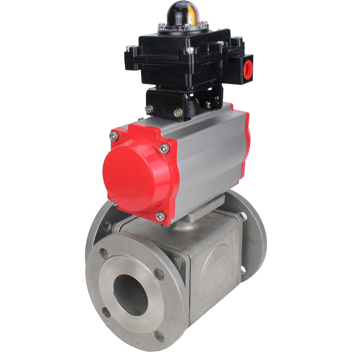 Ball valves Elephant BV3232P(4pc)-FP-3WL-F-ISO-H 16 bar full bore, flanged, body - stainless steel SS316, ISO flange F03/F04-F10/F12, square 9x9-19x19, with pneumatic drive Elephant PA-SA with return springs and LSU APL-410N EX