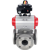 Ball valves Elephant BV3232P(4pc)-FP-3WL-F-ISO-H 16 bar full bore, flanged, body - stainless steel SS316, ISO flange F03/F04-F10/F12, square 9x9-19x19, with pneumatic drive Elephant PA-SA with return springs and LSU APL-410N EX