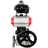 Ball valves Elephant BV3232P(4pc)-FP-3WL-F-ISO-H 16 bar full bore, flanged, body - stainless steel SS316, ISO flange F03/F04-F10/F12, square 9x9-19x19, with pneumatic drive PA-DA, LSU APL-410N EX and Doubler MON3-700-T38-ISO