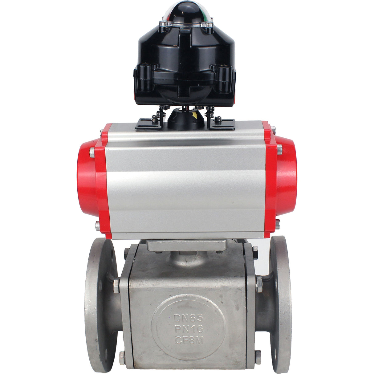 Ball valves Elephant BV3232P(4pc)-FP-3WL-F-ISO-H 16 bar full bore, flanged, body - stainless steel SS316, ISO flange F03/F04-F10/F12, square 9x9-19x19, with pneumatic drive Elephant PA-SA with return springs and LSU APL-510N EX