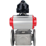 Ball valves Elephant BV3232P(4pc)-FP-3WL-F-ISO-H 16 bar full bore, flanged, body - stainless steel SS316, ISO flange F03/F04-F10/F12, square 9x9-19x19, with pneumatic drive Elephant PA-SA with return springs and LSU APL-510N EX