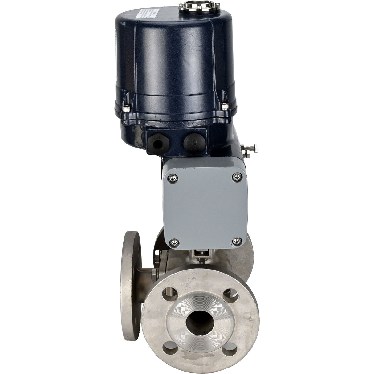 Ball valves Elephant BV3232P(4pc)-FP-3WL-F-ISO-H full bore, three-way, flanged, body - SS316 stainless steel, seal - PTFE, with electric quarter turn actuator Elephant QTSA-N-EM-O0-220VAC