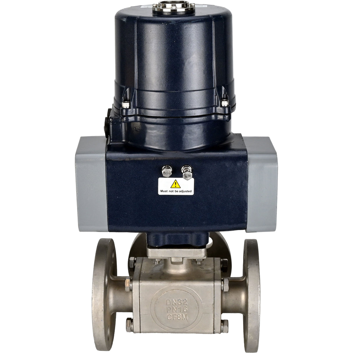 Ball valves Elephant BV3232P(4pc)-FP-3WL-F-ISO-H full bore, three-way, flanged, body - SS316 stainless steel, seal - PTFE, with electric quarter turn actuator Elephant QTSA-N-EM-O0-220VAC