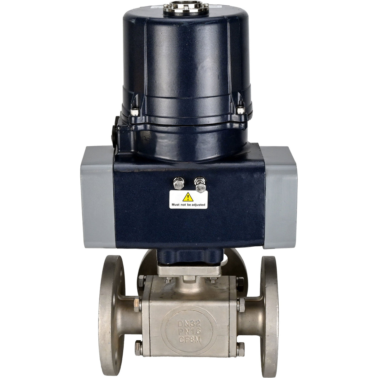 Ball valves Elephant BV3232P(4pc)-FP-3WL-F-ISO-H full bore, three-way, flanged, body - SS316 stainless steel, seal - PTFE, with electric quarter turn actuator Elephant QTSA-N-EM-O0-220VAC