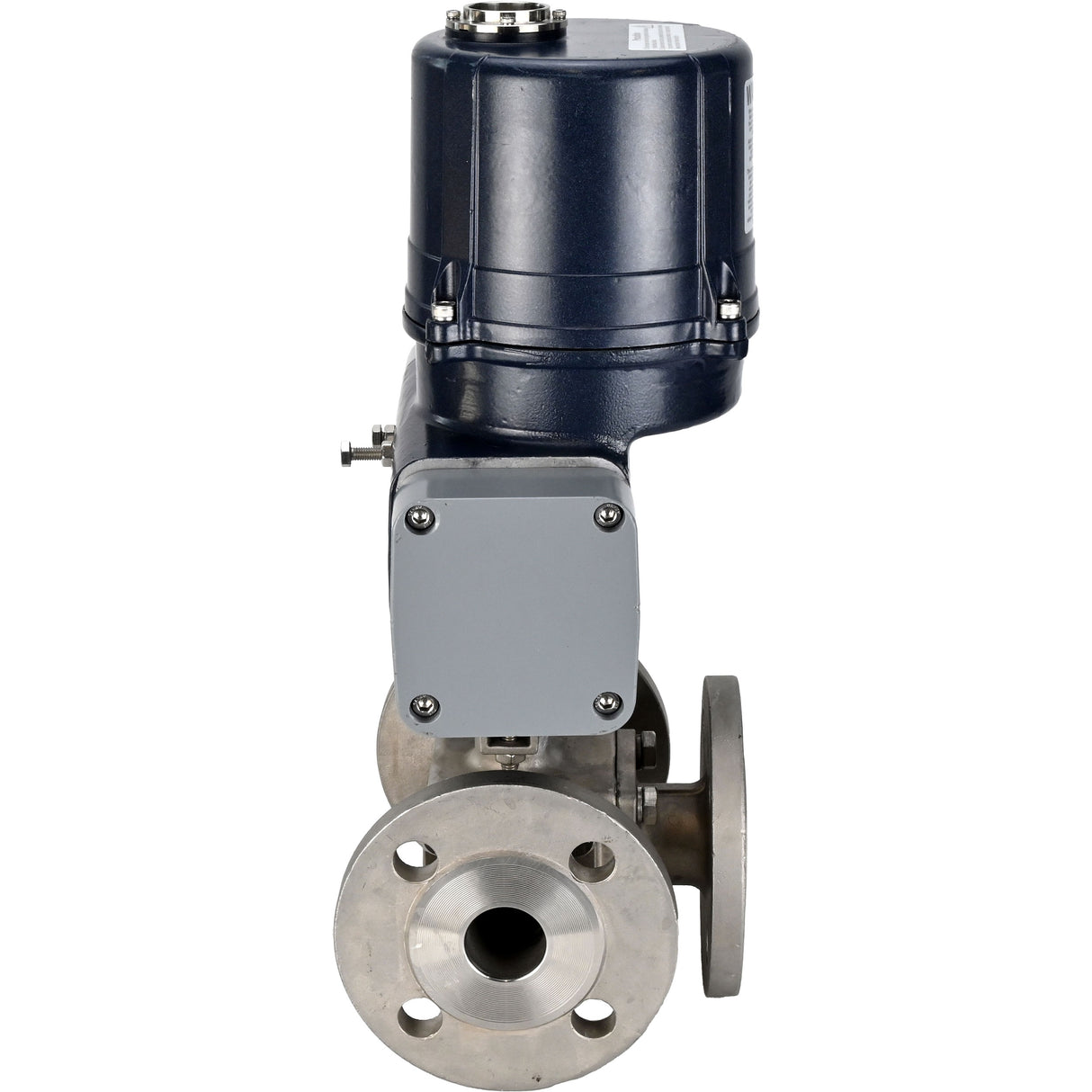 Ball valves Elephant BV3232P(4pc)-FP-3WL-F-ISO-H full bore, three-way, flanged, body - SS316 stainless steel, seal - PTFE, with electric quarter turn actuator Elephant QTSA-N-EM-O0-220VAC