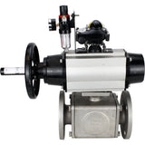 Ball valves Elephant BV3232P(4pc)-FP-3WL-F-ISO-H DN100 16 bar full bore, flanged, body - stainless steel SS316, ISO flange F10/F12, square 19x19, with pneumatic actuator PA-DA-105-1, pneumatic distributor 4M310-08 24V, LSU APL-210N and ATU AFC2000