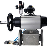 Ball valves Elephant BV3232P(4pc)-FP-3WL-F-ISO-H DN100 16 bar full bore, flanged, body - stainless steel SS316, ISO flange F10/F12, square 19x19, with pneumatic actuator PA-DA-105-1, pneumatic distributor 4V320-10 220V, LSU APL-210N and ATU AFC2000