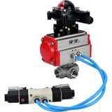 Ball valves Elephant BV3232P(4pc)-SP-3WL-T-ISO-H,  body material - Stainless steel AISI 316, seal - PTFE / PTFE / Teflon, with pneumatic actuator double action PA-DA, 4V320-08 220V, LSU APL-210N