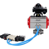 Ball valves Elephant BV3232P(4pc)-SP-3WL-T-ISO-H,  body material - Stainless steel AISI 316, seal - PTFE / PTFE / Teflon, with pneumatic actuator double action PA-DA, 4V320-08 220V, LSU APL-210N