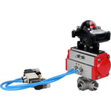 Ball valves Elephant BV3232P(4pc)-SP-3WL-T-ISO-H,  body material - Stainless steel AISI 316, seal - PTFE / PTFE / Teflon, with pneumatic actuator double action PA-DA, 4V320-08 220V, LSU APL-210N