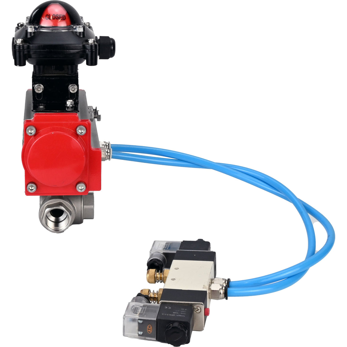 Ball valves Elephant BV3232P(4pc)-SP-3WL-T-ISO-H,  body material - Stainless steel AISI 316, seal - PTFE / PTFE / Teflon, with pneumatic actuator double action PA-DA, 4V320-08 220V, LSU APL-210N