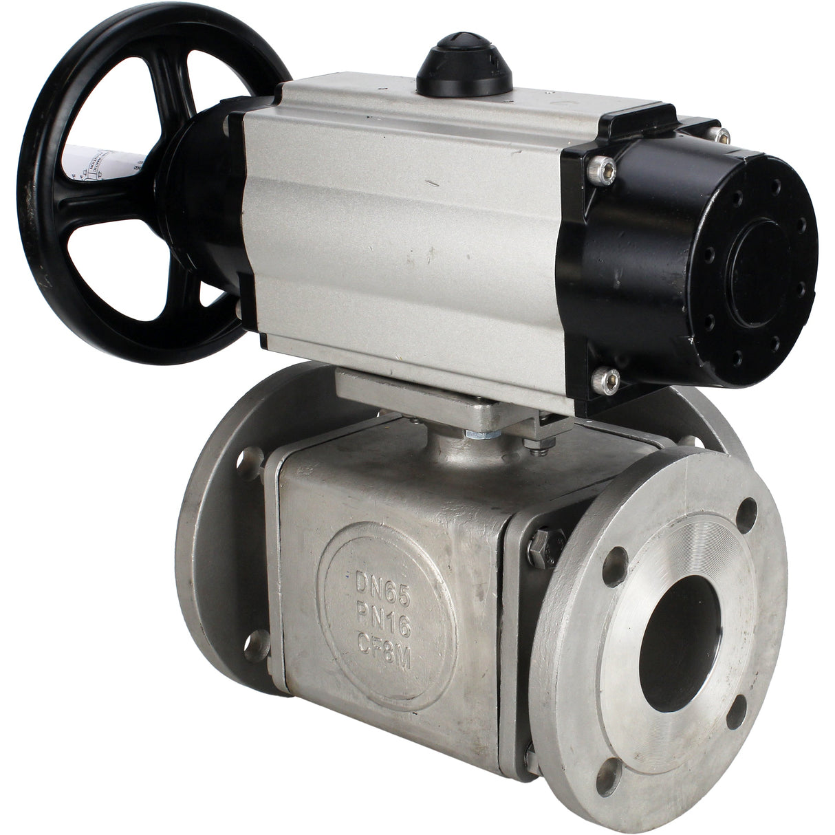 Ball valves Elephant BV3232P(4pc)-FP-3WL-F-ISO-H DN100 16 bar full bore, flanged, body - stainless steel SS316, ISO flange F10/F12, square 19x19, with double pneumatic actuator PA-DA-105-1 action and pneumatic distributor 4V320-10 220V