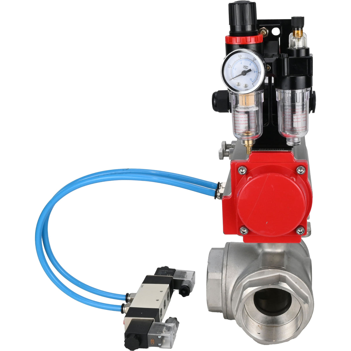 Ball valves Elephant BV3232P(4pc)-SP-3WL-T-ISO-H,  body material - Stainless steel AISI 316, seal - PTFE / PTFE / Teflon, with pneumatic actuator double action PA-DA, 4V320-10 220V, LSU APL-210N, ATU AFC2000