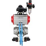 Ball valves Elephant BV3232P(4pc)-SP-3WL-T-ISO-H,  body material - Stainless steel AISI 316, seal - PTFE / PTFE / Teflon, with pneumatic actuator double action PA-DA, 4V320-10 220V, LSU APL-210N, ATU AFC2000