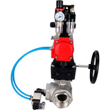 Ball valves Elephant BV3232P(4pc)-SP-3WL-T-ISO-H,  body material - Stainless steel AISI 316, seal - PTFE / PTFE / Teflon, with pneumatic actuator double action PA-DA, 4V320-08 220V, LSU APL-210N, handwheel MON, ATU AFC2000