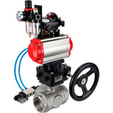 Ball valves Elephant BV3232P(4pc)-SP-3WL-T-ISO-H,  body material - Stainless steel AISI 316, seal - PTFE / PTFE / Teflon, with pneumatic actuator double action PA-DA, 4V320-08 220V, LSU APL-210N, handwheel MON, ATU AFC2000