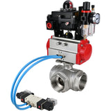 Ball valves Elephant BV3232P(4pc)-SP-3WL-T-ISO-H,  body material - Stainless steel AISI 316, seal - PTFE / PTFE / Teflon, with pneumatic actuator double action PA-DA, 4V320-10 220V, LSU APL-410N Ex, ATU AFC2000