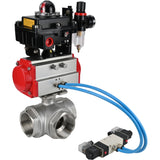 Ball valves Elephant BV3232P(4pc)-SP-3WL-T-ISO-H,  body material - Stainless steel AISI 316, seal - PTFE / PTFE / Teflon, with pneumatic actuator double action PA-DA, 4V320-10 220V, LSU APL-410N Ex, ATU AFC2000