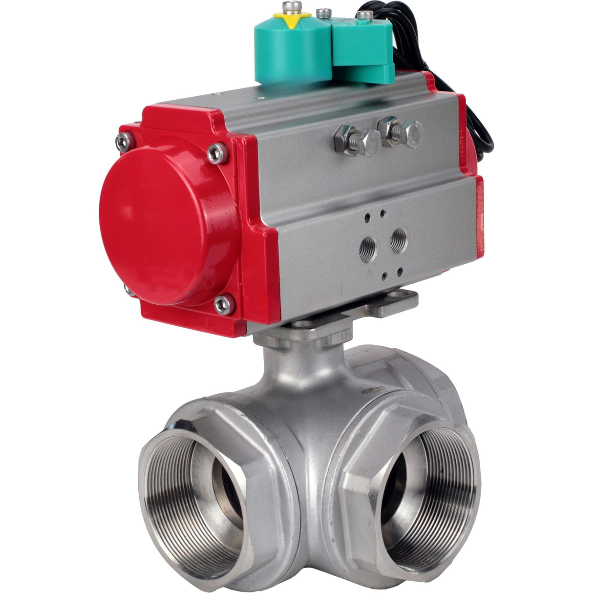 Ball valves Elephant BV3232P(4pc)-SP-3WL-T-ISO-H DN10-100 63/40 bar standard L-type, internal thread, body - 316 stainless steel, seal - PTFE, with pneumatic drive PA-DA and ALS200D magnetic switch
