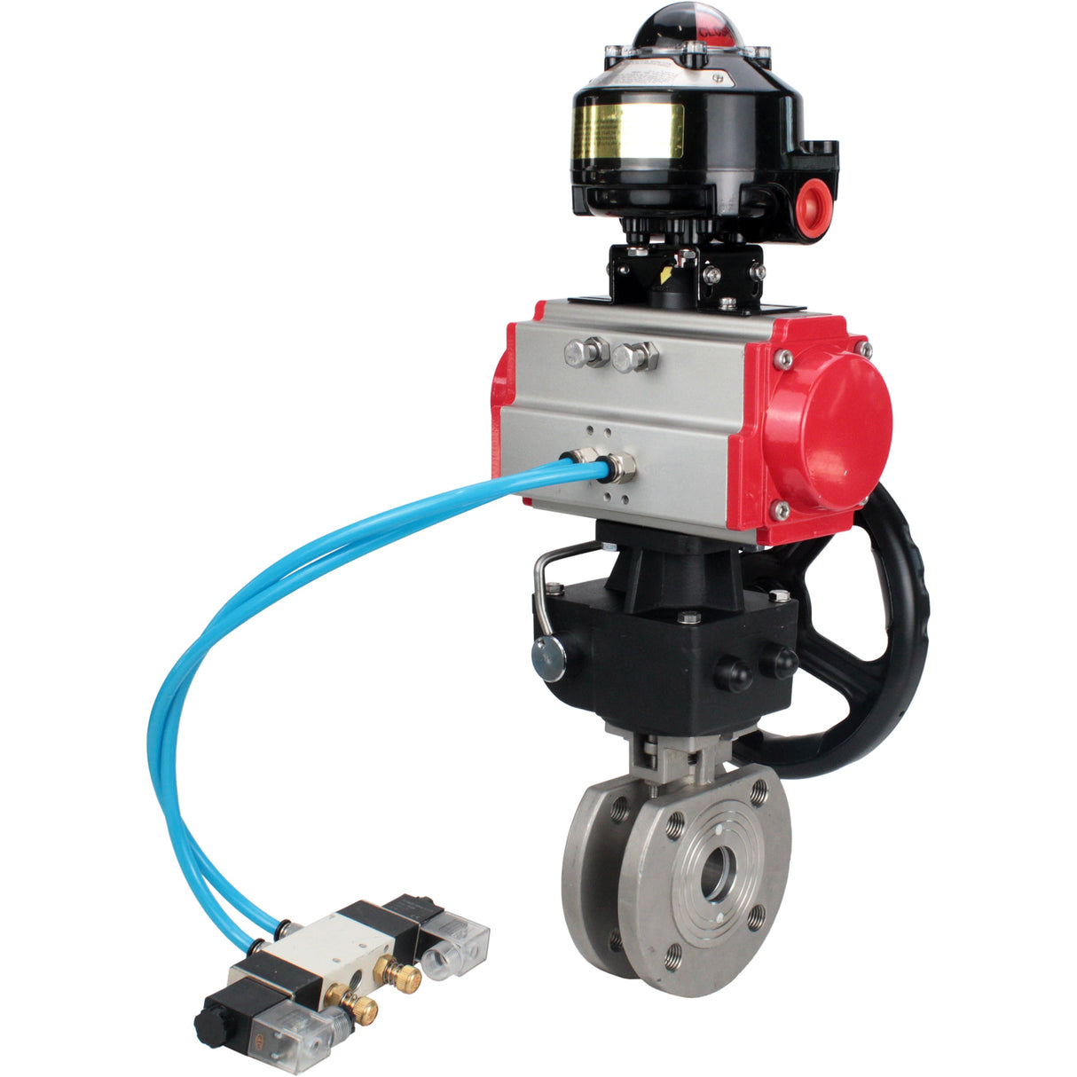 Ball valves Elephant BV3232P-FP-Fb-ISO-H 16 bar wafer, full bore, stainless steel body. steel SS316, seal - PTFE, with pneumatic drive Elephant PA-DA 052-105 pneumatic distributor 4V320-10 gearbox MON LSU APL-510N-EX