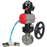 Ball valves Elephant BV3232P-FP-Fb-ISO-H 16 bar wafer, full bore, stainless steel body. steel SS316, seal - PTFE, with pneumatic drive Elephant PA-DA 052-105 pneumatic distributor 4V320-10 gearbox MON LSU APL-510N-EX
